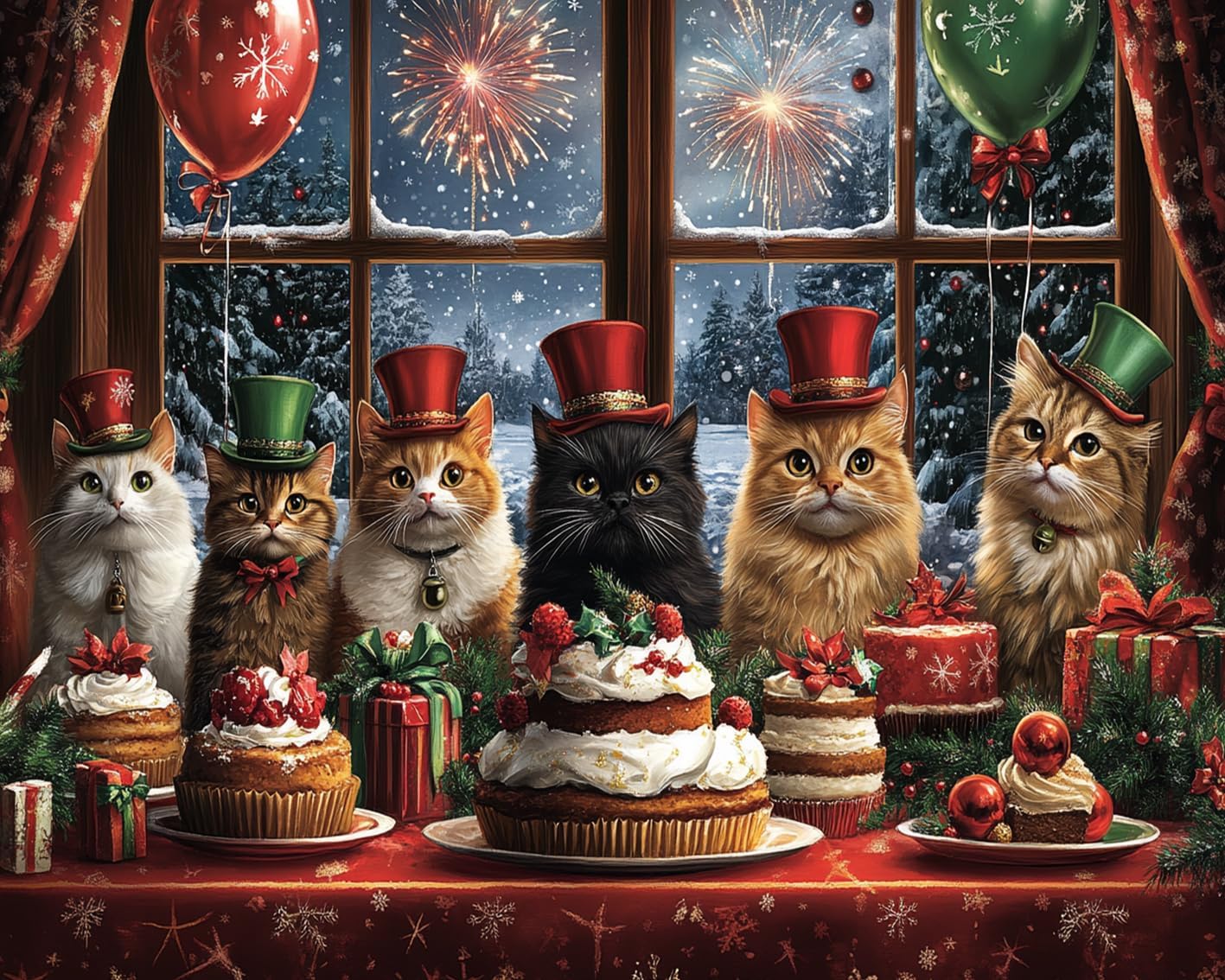 Christmas Feast for the Kittens Paint by Numbers