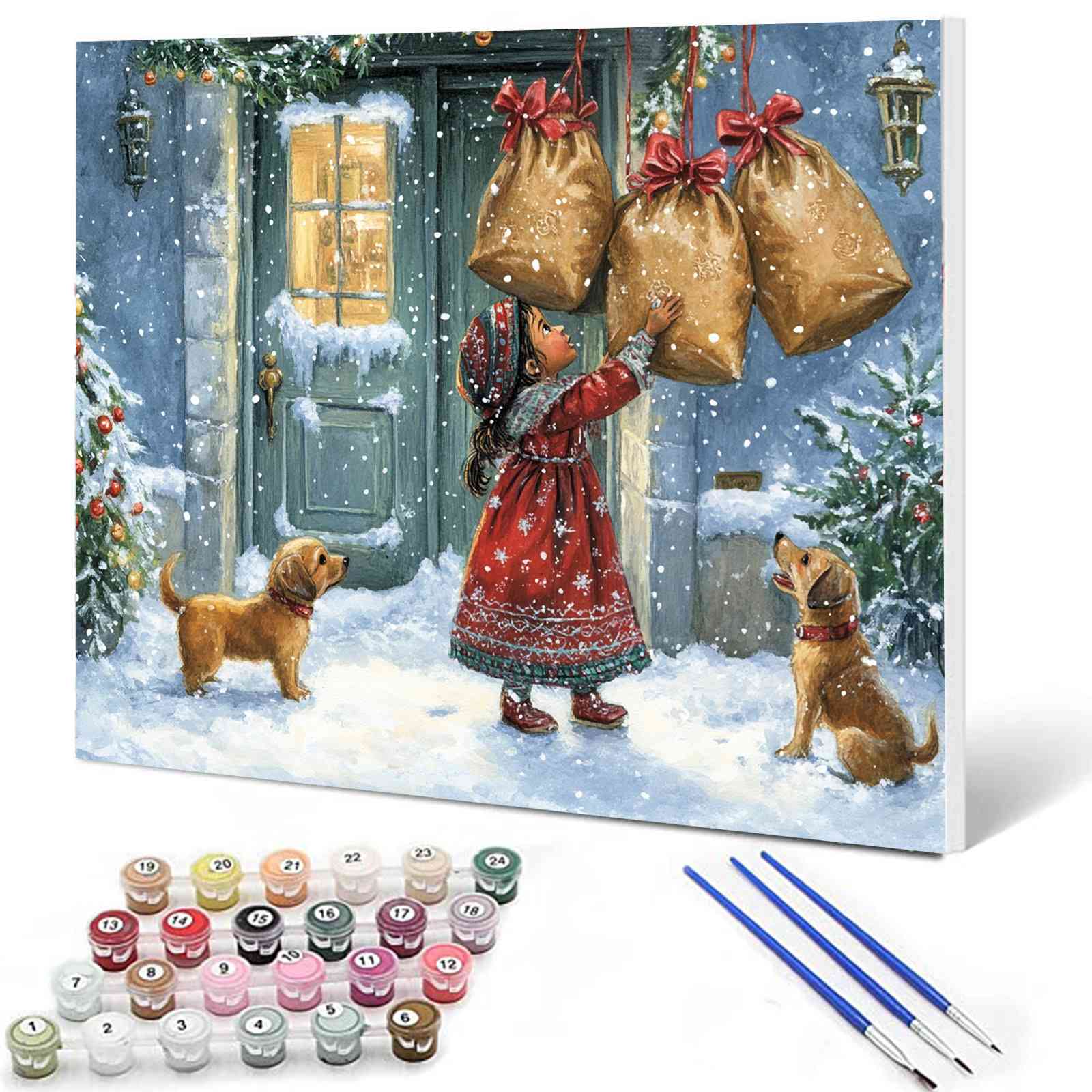 Gifts Arrive in Xmas Snow Paint by Numbers