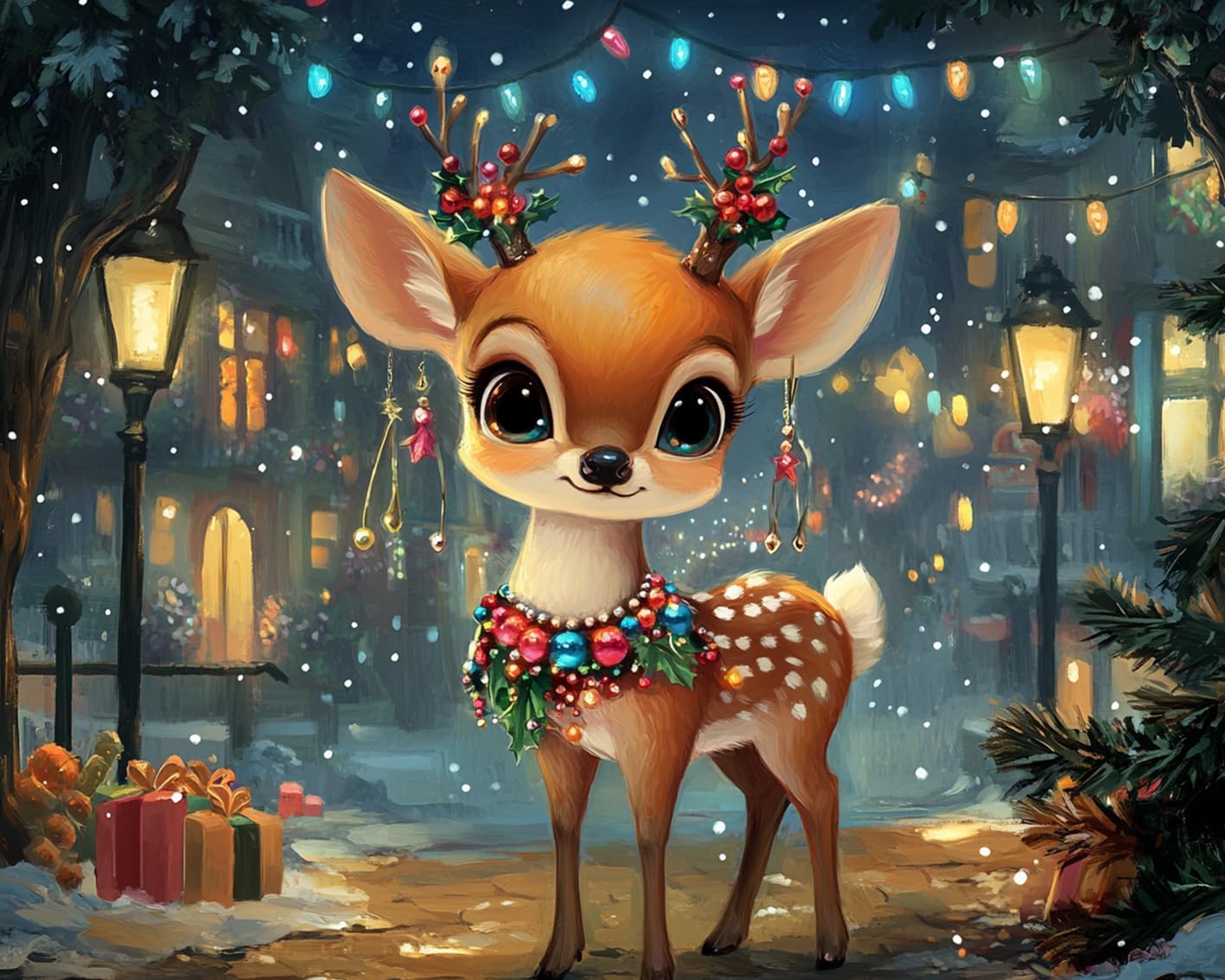 Christmas Towns Adorable Reindeer Paint by Numbers