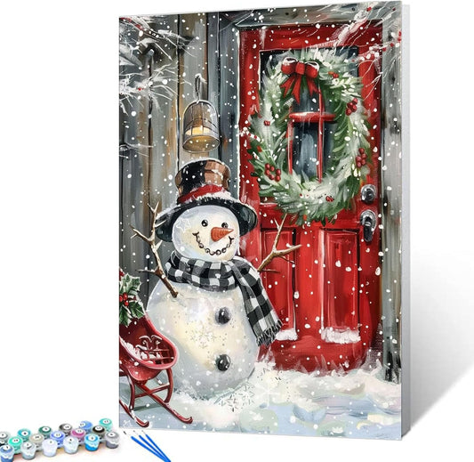 Christmas Snowman at the Door Paint by Numbers