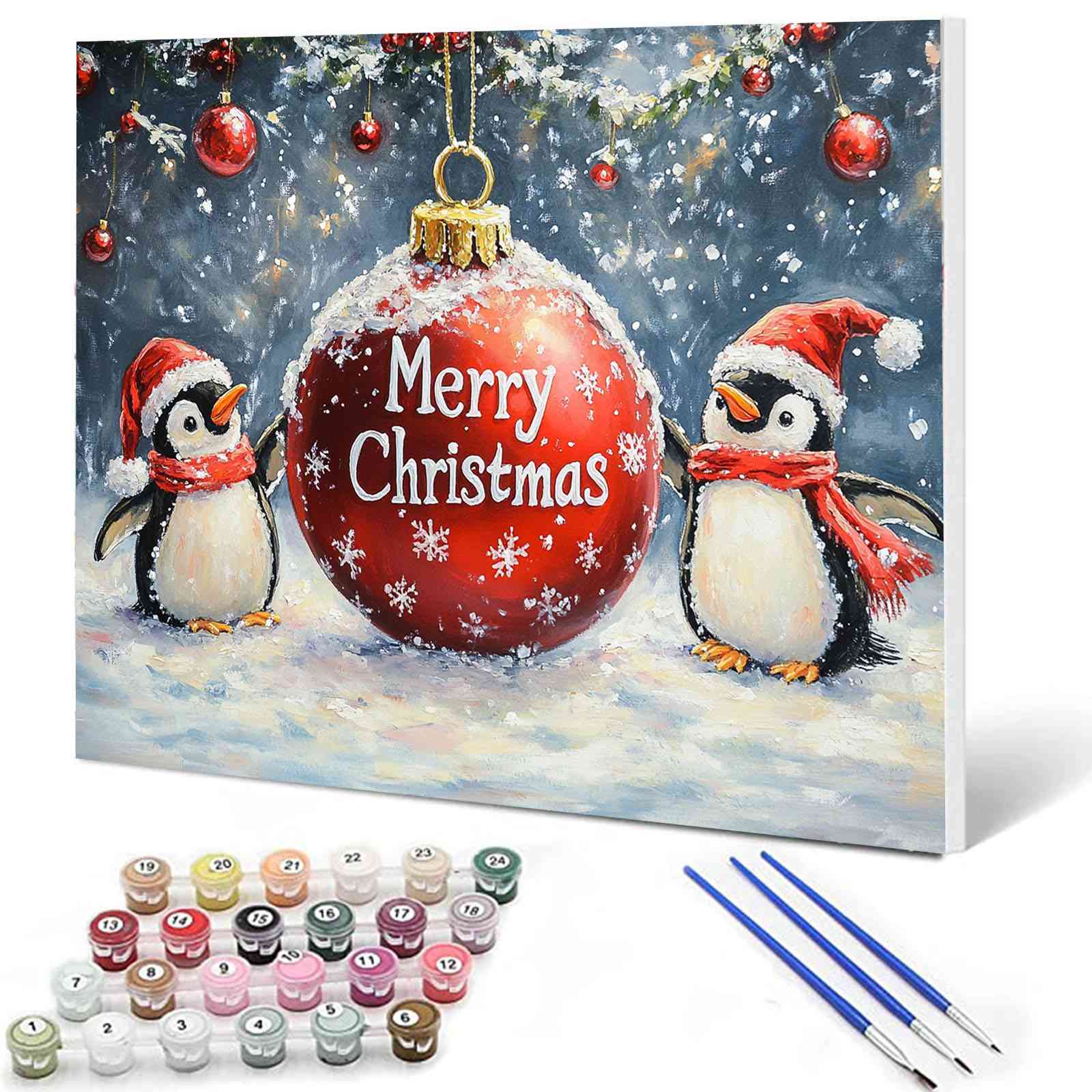 Penguins Celebrate Christmas Paint by Numbers