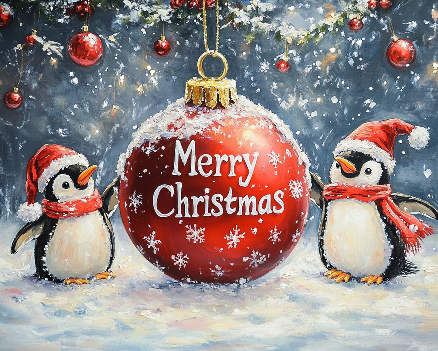 Penguins Celebrate Christmas Paint by Numbers