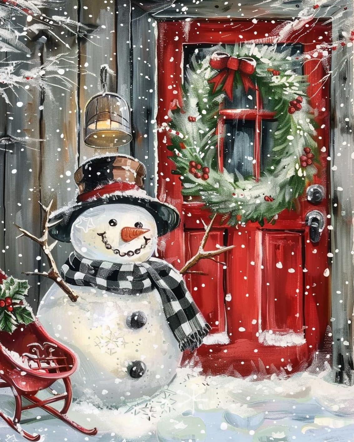 Christmas Snowman at the Door Paint by Numbers