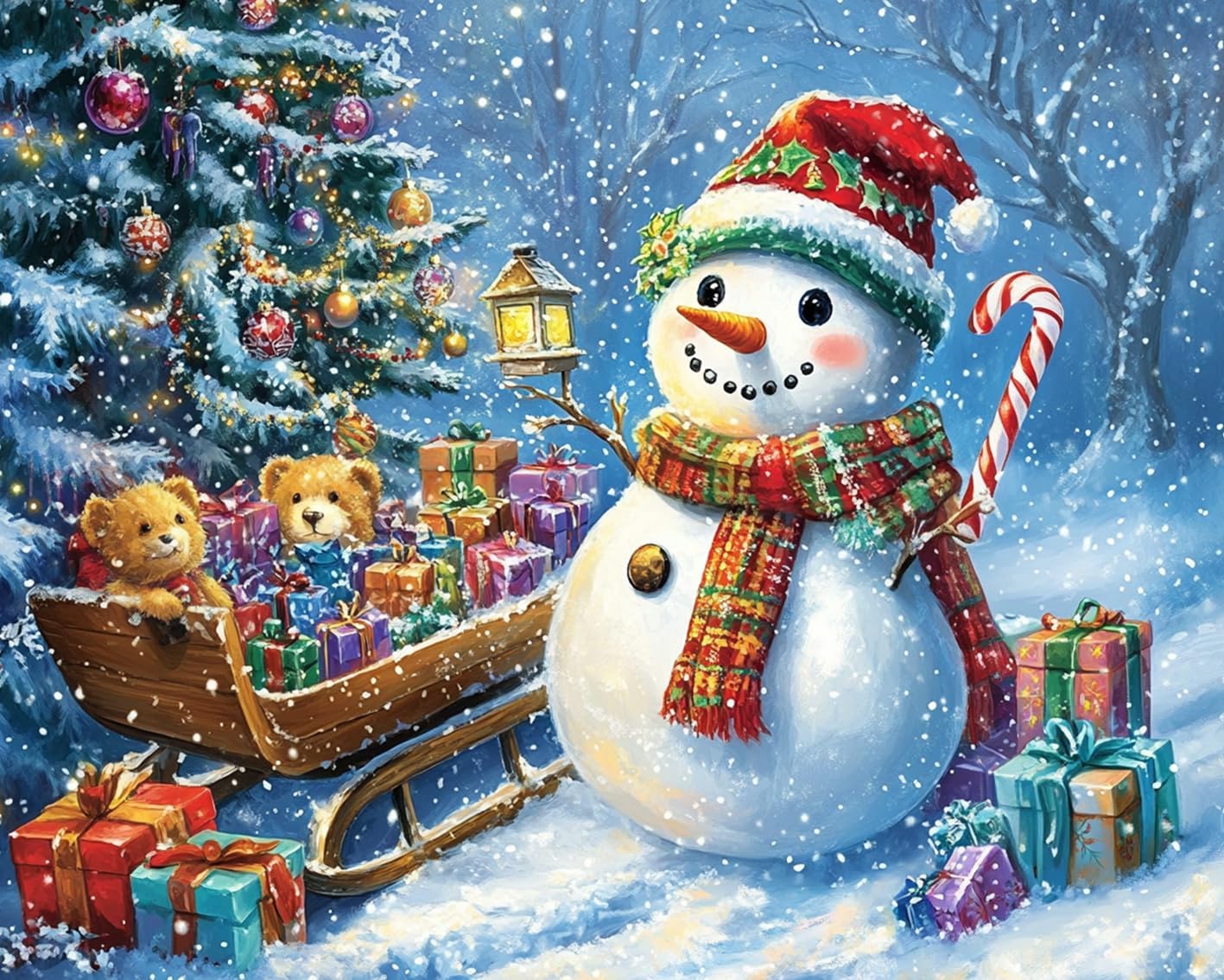 Snowman Delivering Gifts Paint by Numbers