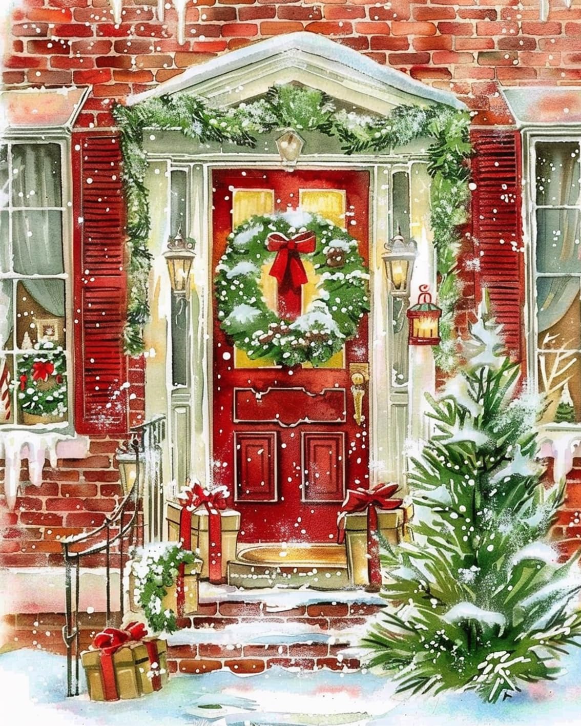 Christmas Cheer at the Doorstep Paint by Numbers