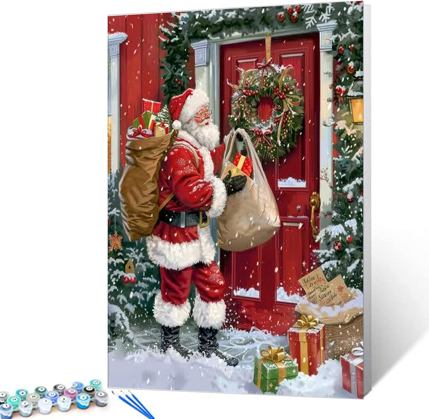 Christmas Santa Outside the Door Paint by Numbers