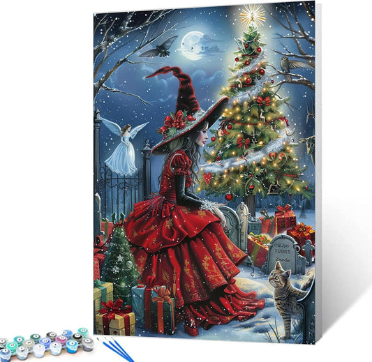 Witch and the Christmas Tree Paint by Numbers