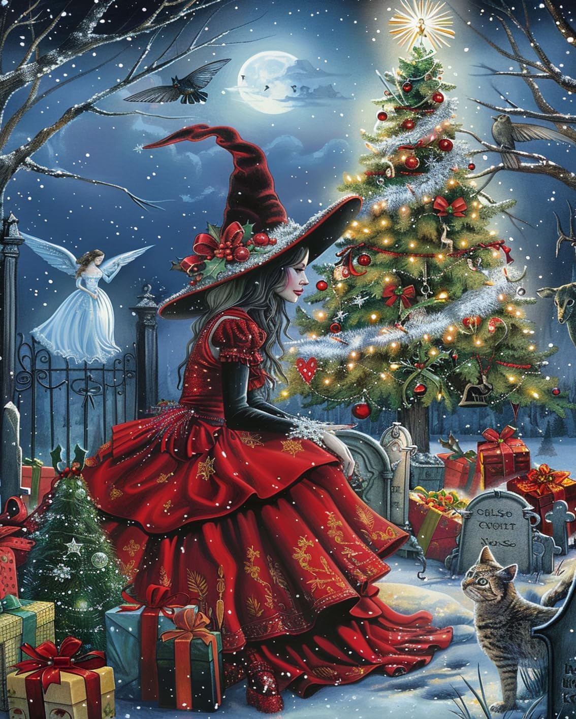 Witch and the Christmas Tree Paint by Numbers