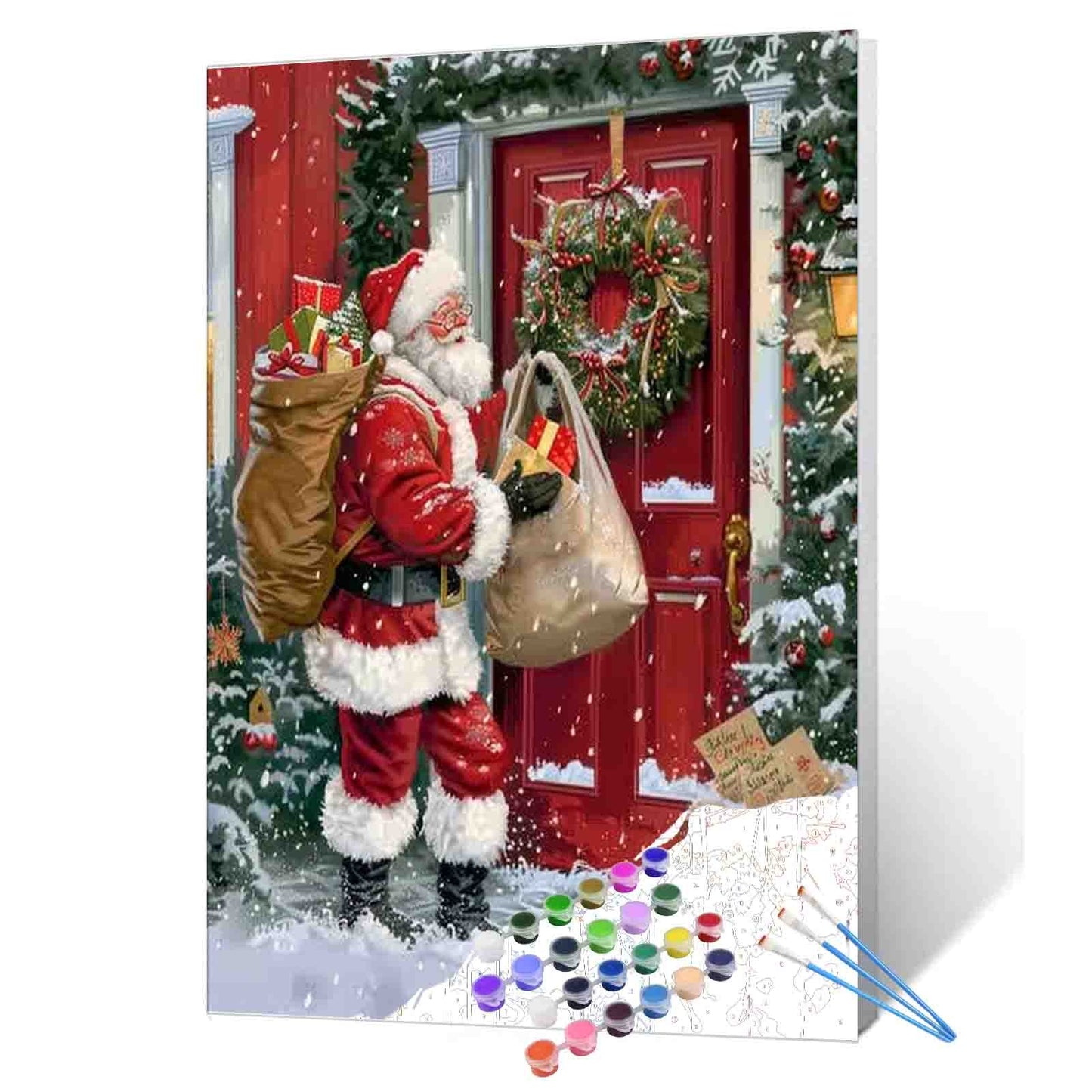 Christmas Santa Outside the Door Paint by Numbers