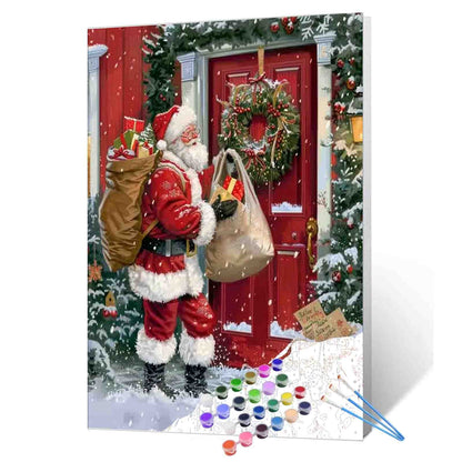 Christmas Santa Outside the Door Paint by Numbers