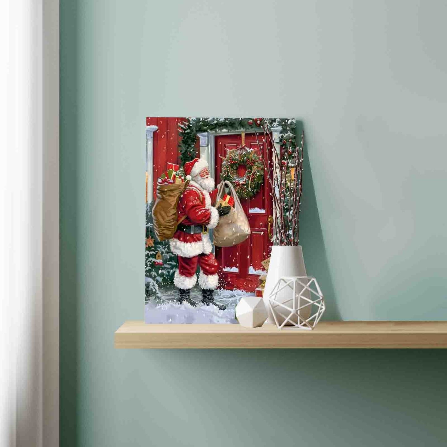 Christmas Santa Outside the Door Paint by Numbers