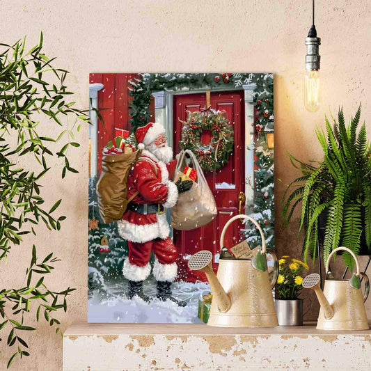 Christmas Santa Outside the Door Paint by Numbers