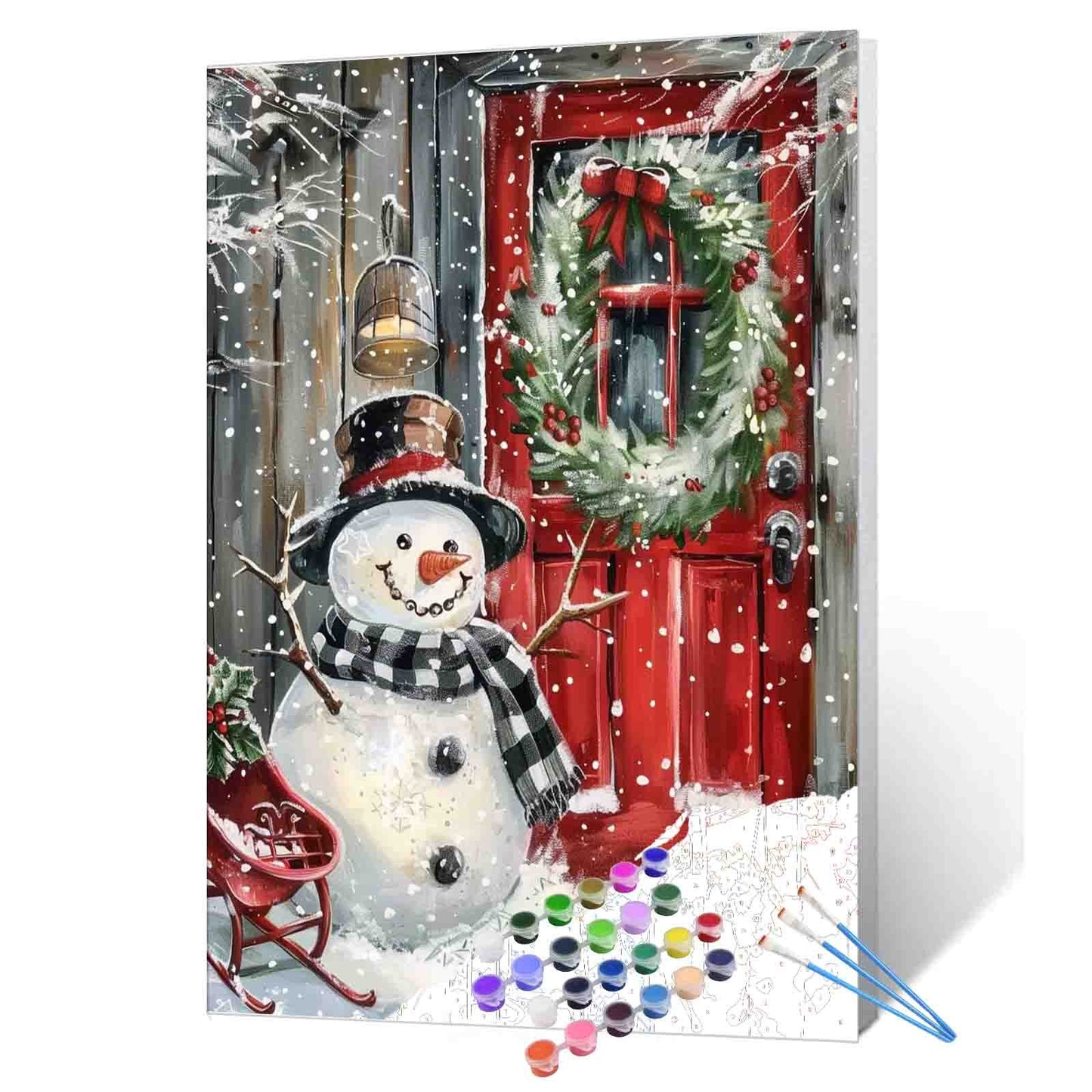 Christmas Snowman at the Door Paint by Numbers