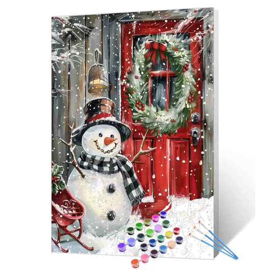 Christmas Snowman at the Door Paint by Numbers