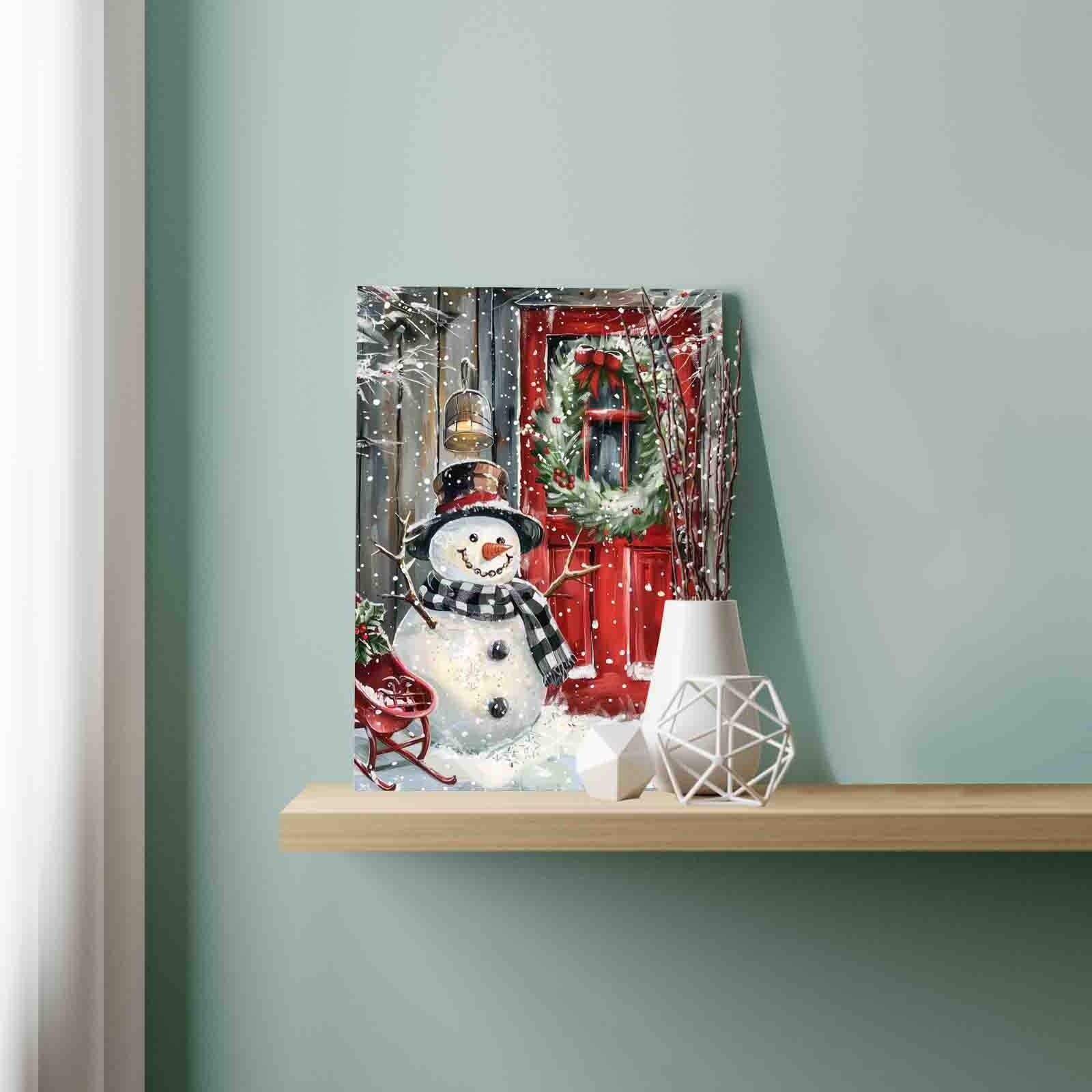 Christmas Snowman at the Door Paint by Numbers Tucocoo