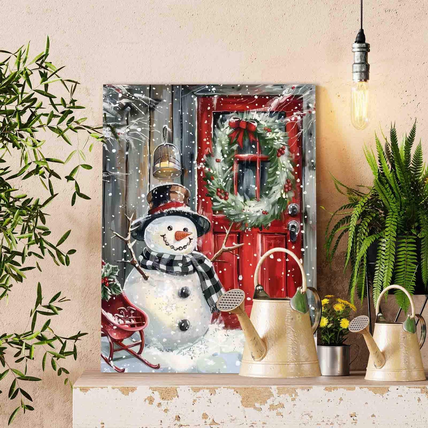 Christmas Snowman at the Door Paint by Numbers Tucocoo