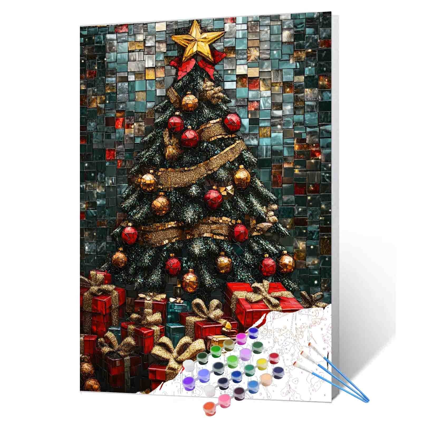 Christmas Tree Piled with Gifts Paint by Numbers