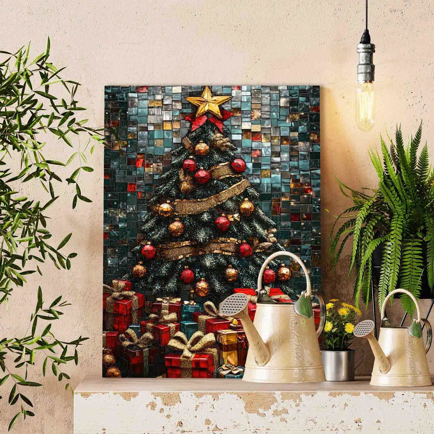 Christmas Tree Piled with Gifts Paint by Numbers