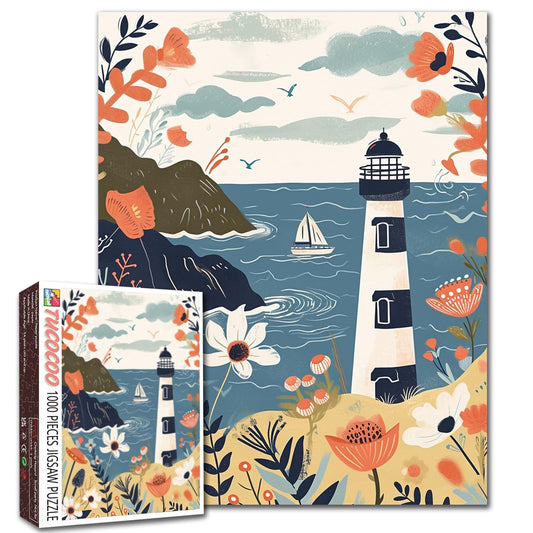 Coastal Lighthouse Floral Breeze Jigsaw Puzzle