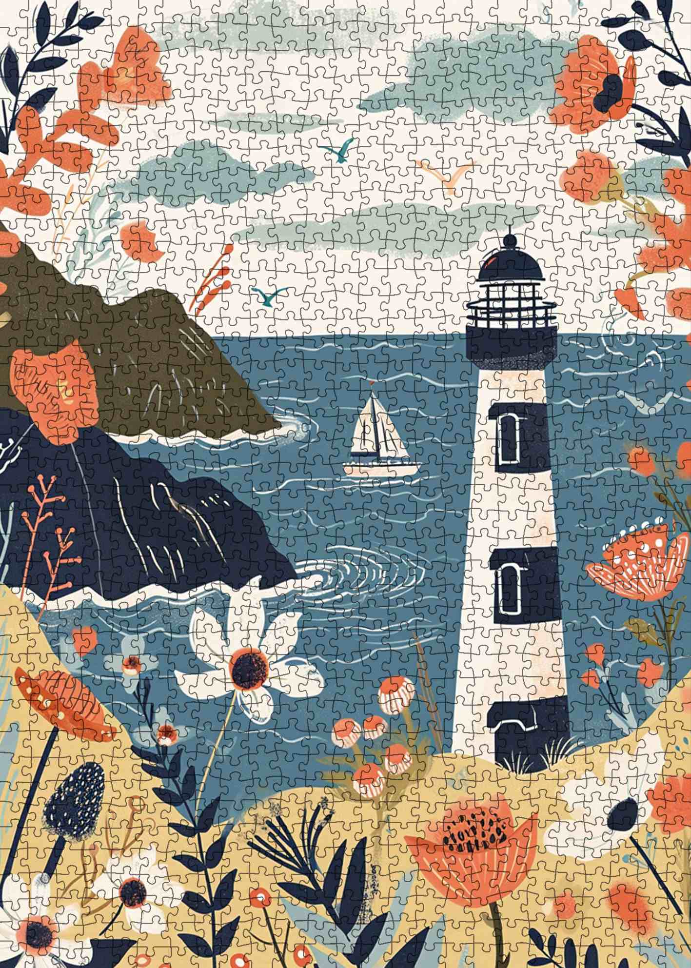 Coastal Lighthouse Floral Breeze Jigsaw Puzzle