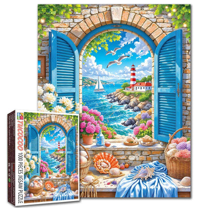 Coastal Lighthouse Window View Jigsaw Puzzle