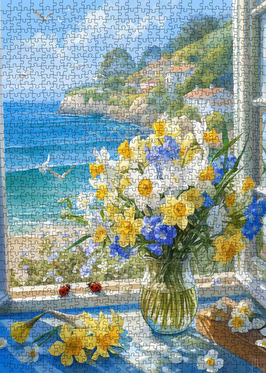 Coastal Window Flowers and Sea Breeze Jigsaw Puzzle
