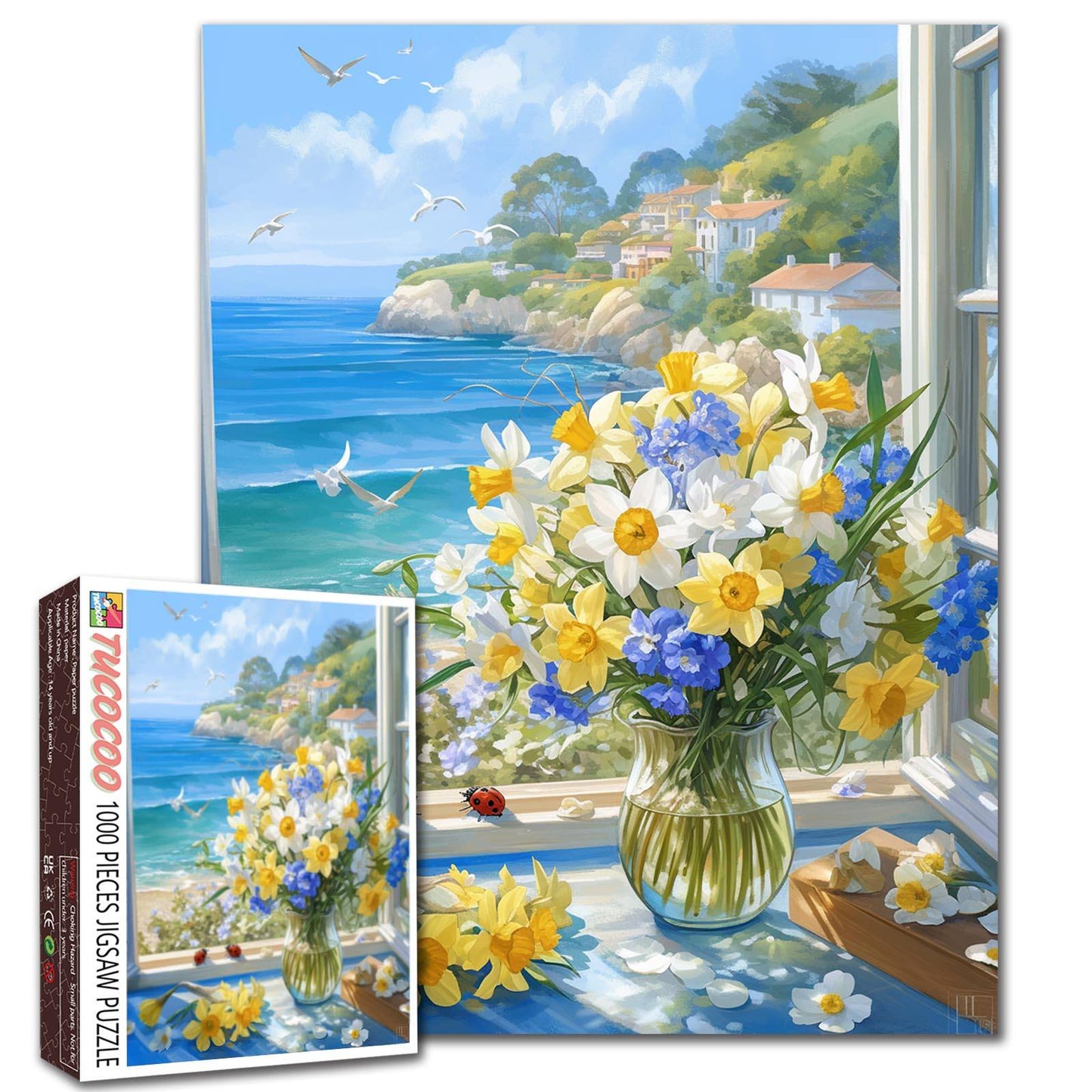 Coastal Window Flowers and Sea Breeze Jigsaw Puzzle
