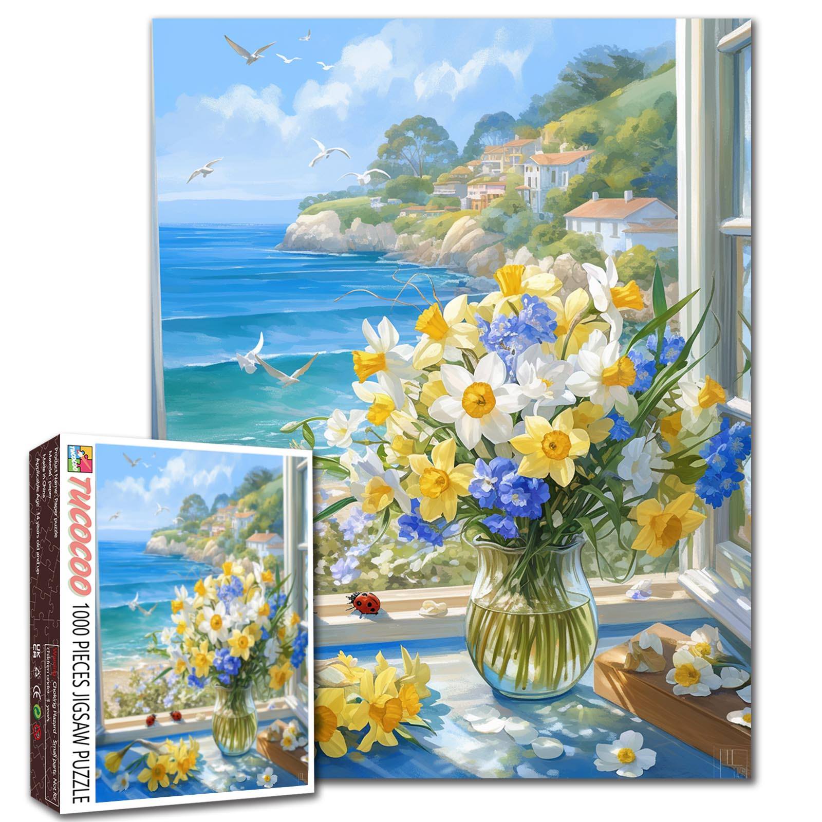Coastal Window Flowers and Sea Breeze Jigsaw Puzzle