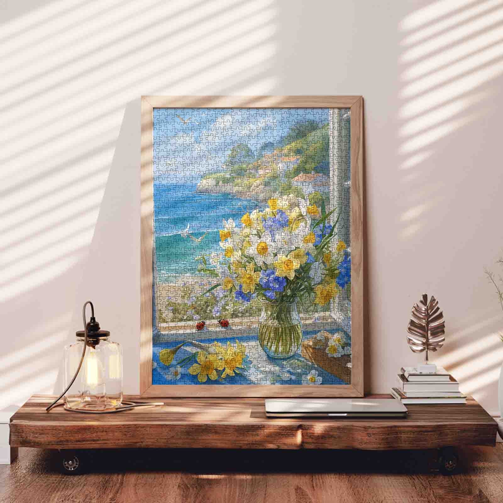 Coastal Window Flowers and Sea Breeze Jigsaw Puzzle