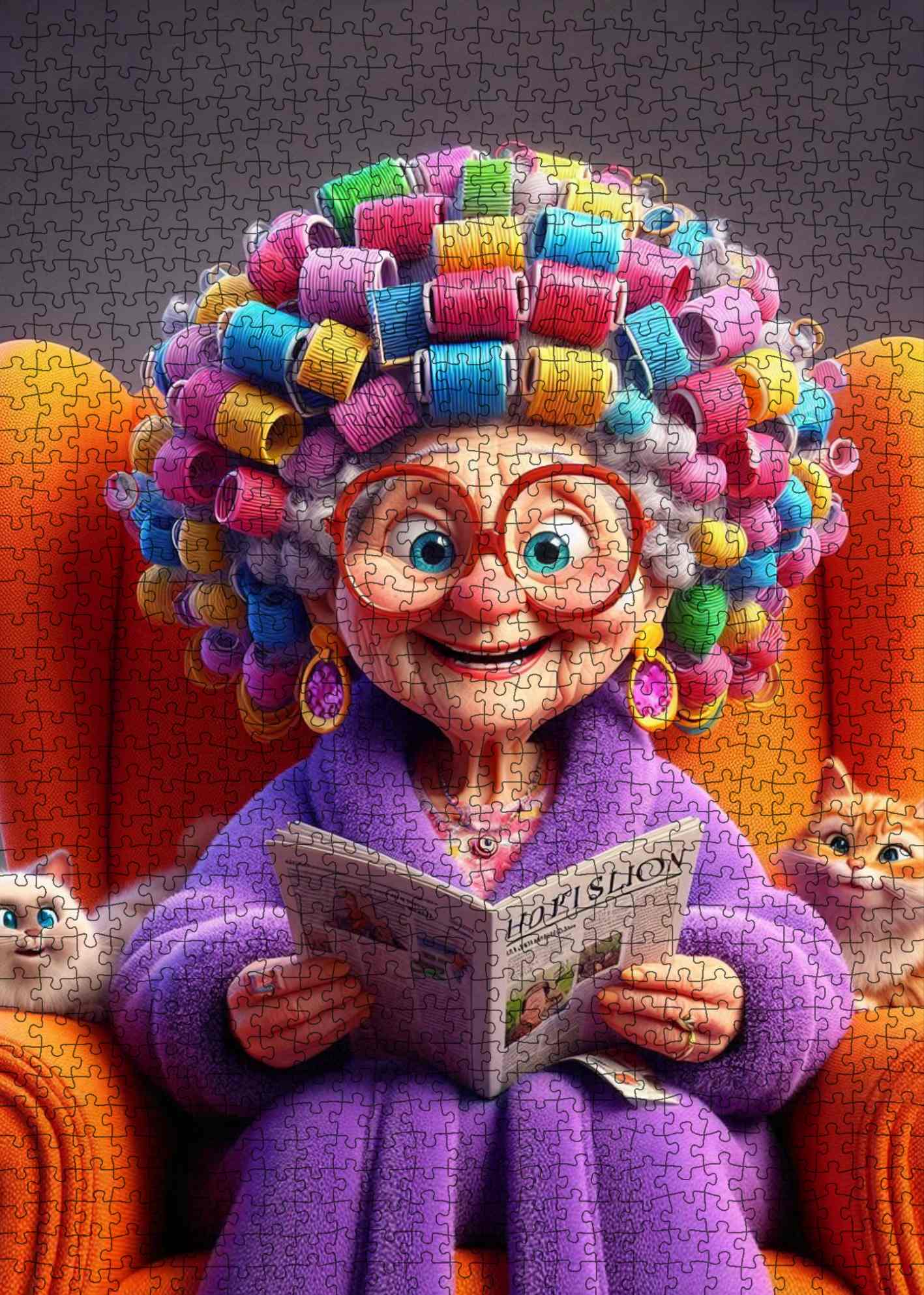 Colorful Curlers Grandma Jigsaw Puzzle