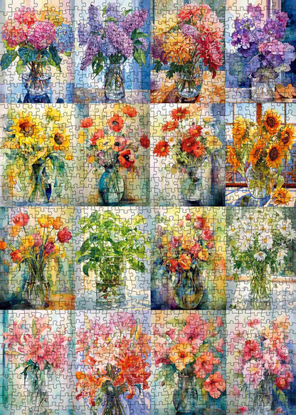 Colorful Flower Bouquets in Glass Vases Jigsaw Puzzle