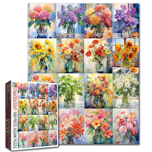 Colorful Flower Bouquets in Glass Vases Jigsaw Puzzle