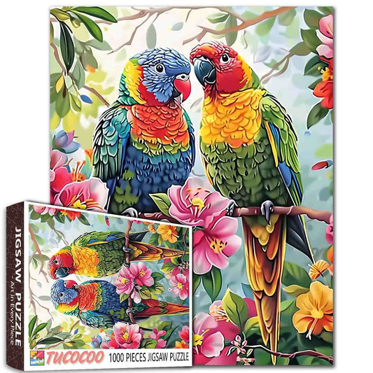 Colorful Parrots on Branch Jigsaw Puzzle