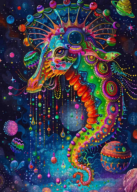 Colorful Seahorse in Space Jigsaw Puzzle