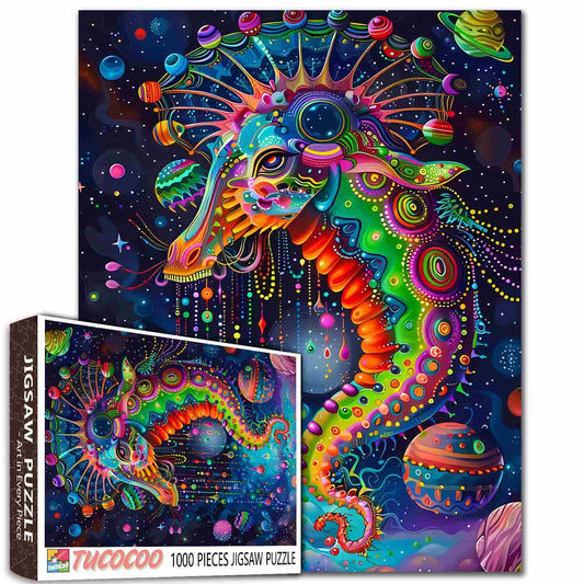 Colorful Seahorse in Space Jigsaw Puzzle
