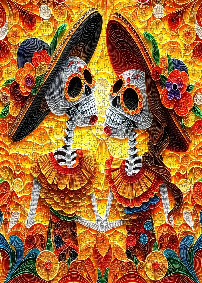 Colorful Skeleton Couple Day of the Dead Jigsaw Puzzle