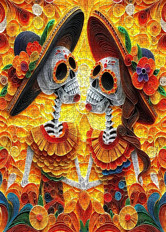 Colorful Skeleton Couple Day of the Dead Jigsaw Puzzle