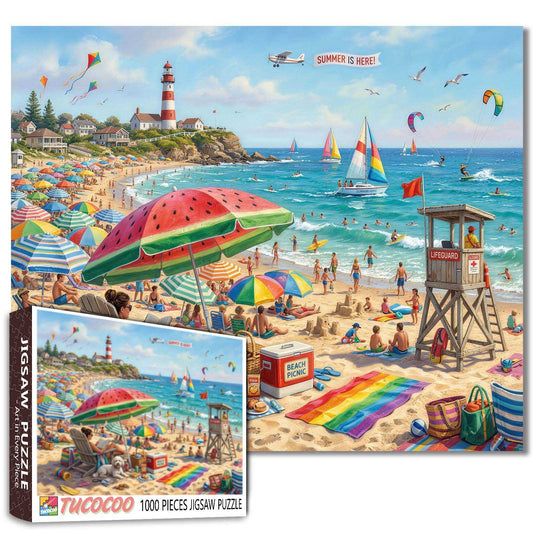 Colorful Summer Beach Life Scene Jigsaw Puzzle