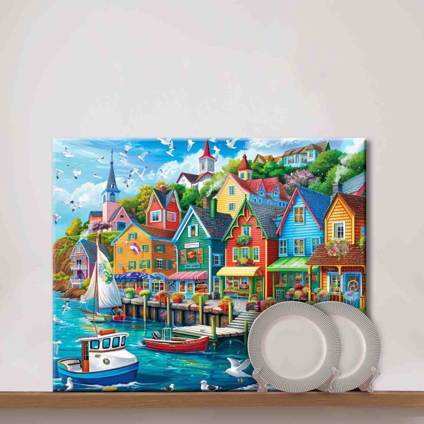 Colorful Harbor Town Paint by Numbers