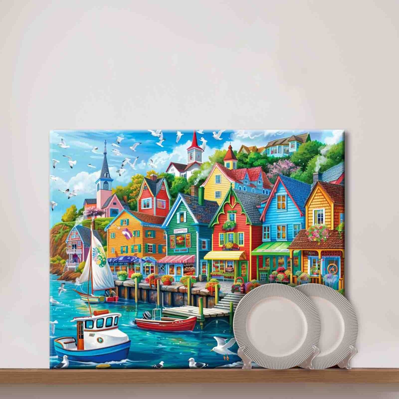 Colorful Harbor Town Paint by Numbers