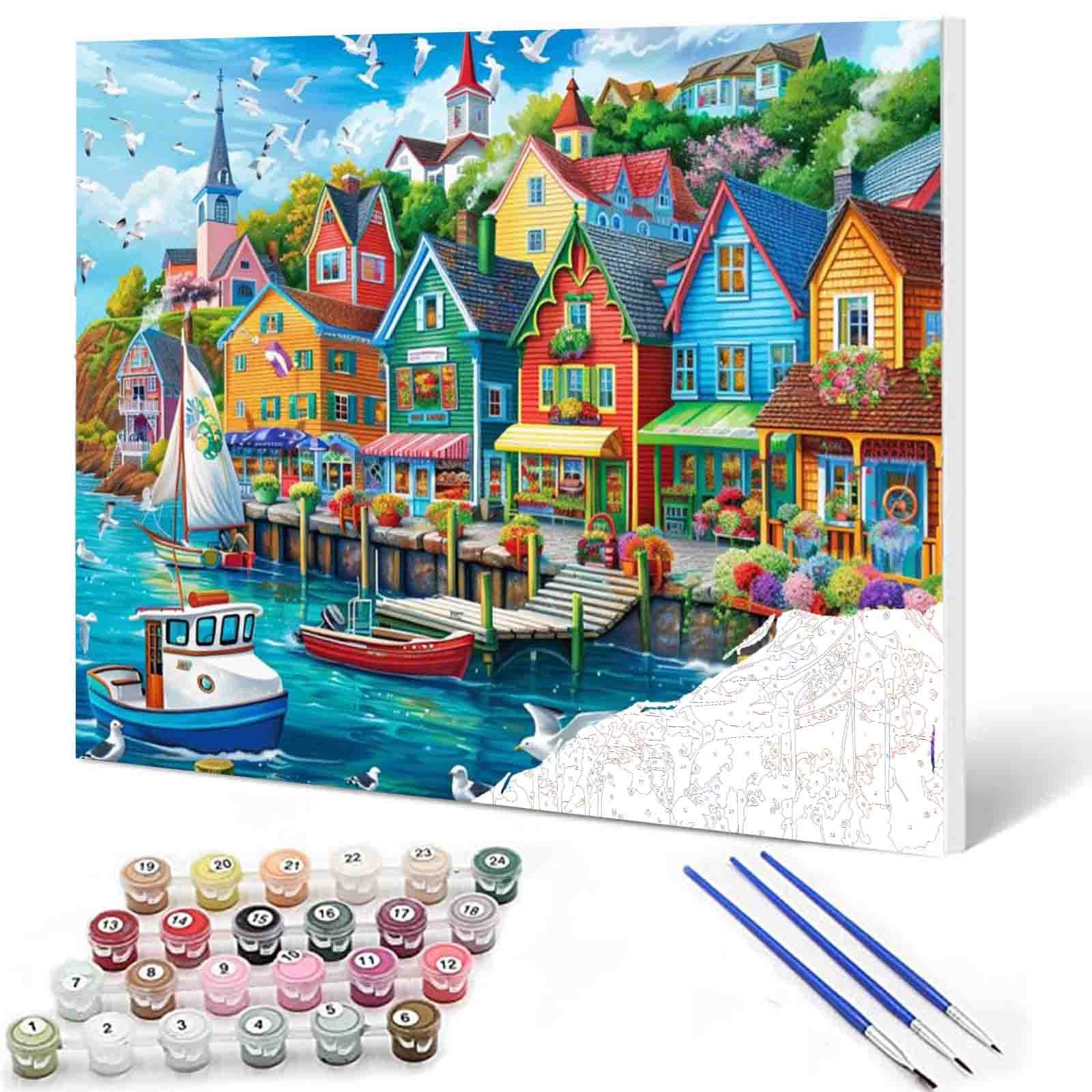 Colorful Harbor Town Paint by Numbers