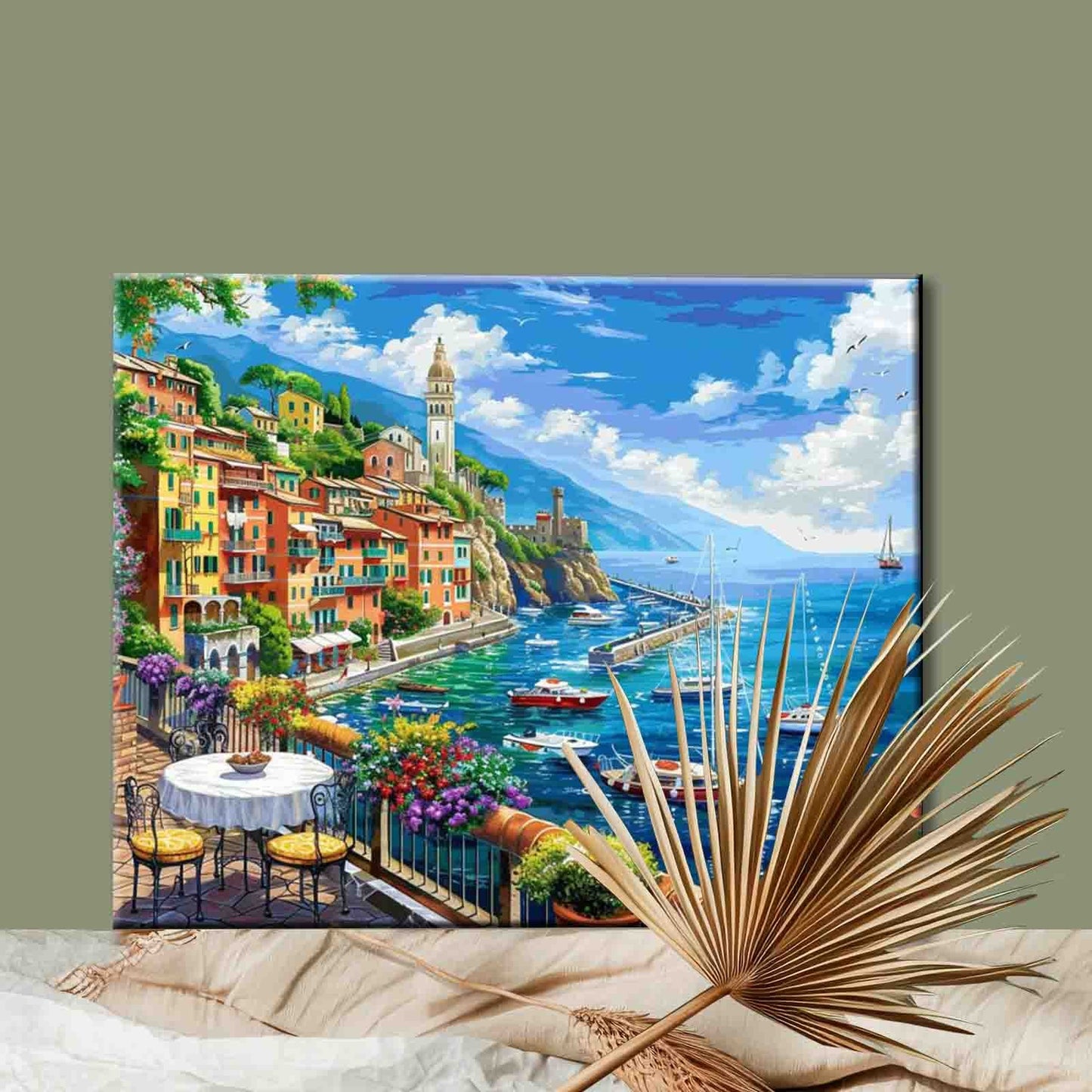 Colorful Seaside Village Paint by Numbers