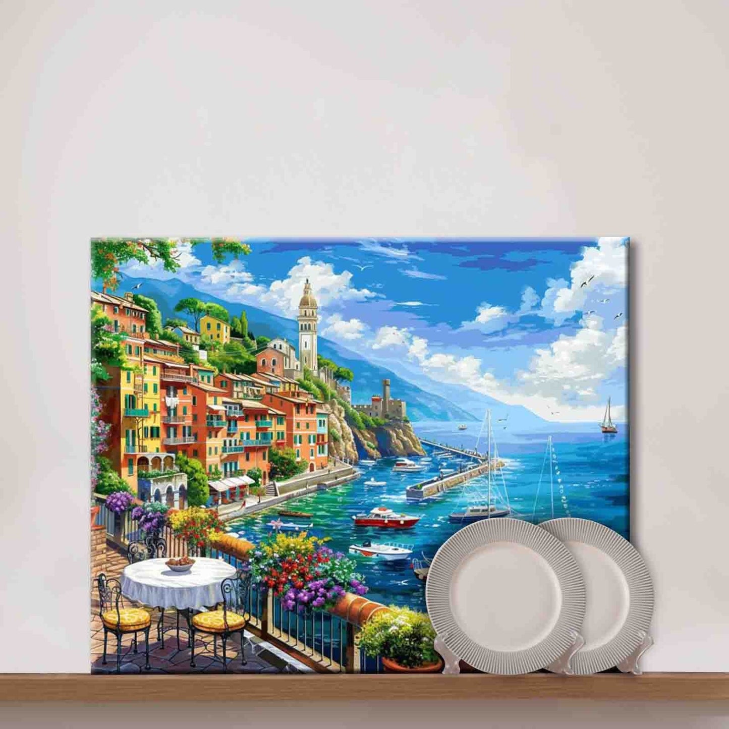 Colorful Seaside Village Paint by Numbers