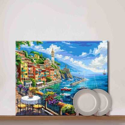 Colorful Seaside Village Paint by Numbers