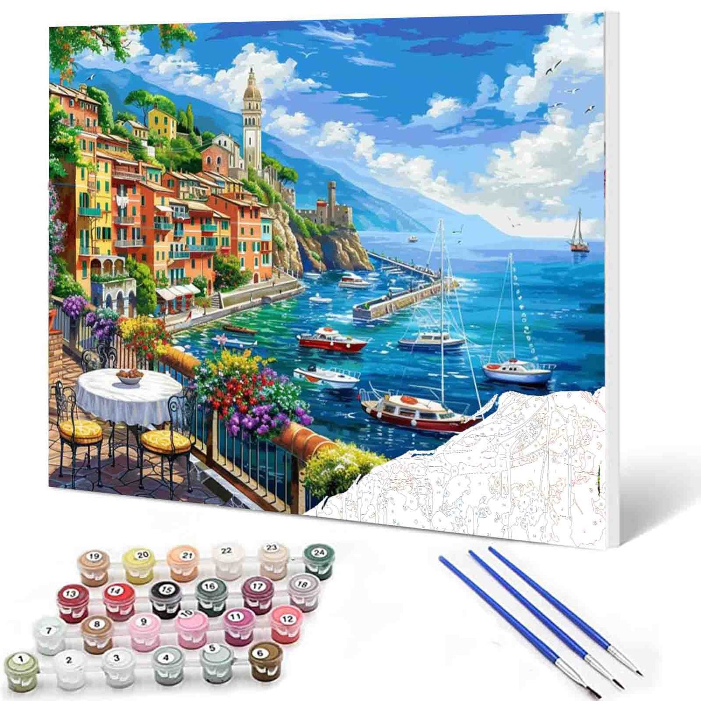 Colorful Seaside Village Paint by Numbers