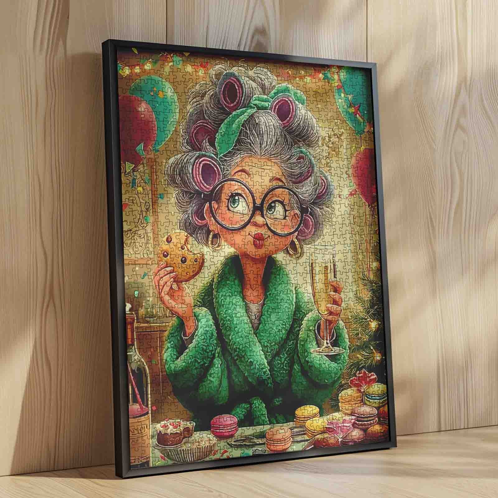 Happy Grandma Driking ChampagneJigsaw Puzzle