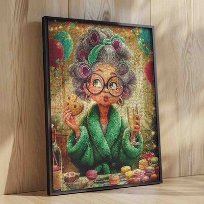 Happy Grandma Driking ChampagneJigsaw Puzzle