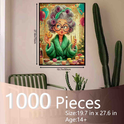 Happy Grandma Driking ChampagneJigsaw Puzzle