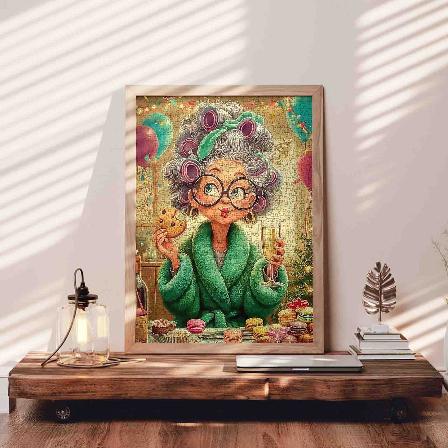 Happy Grandma Driking ChampagneJigsaw Puzzle