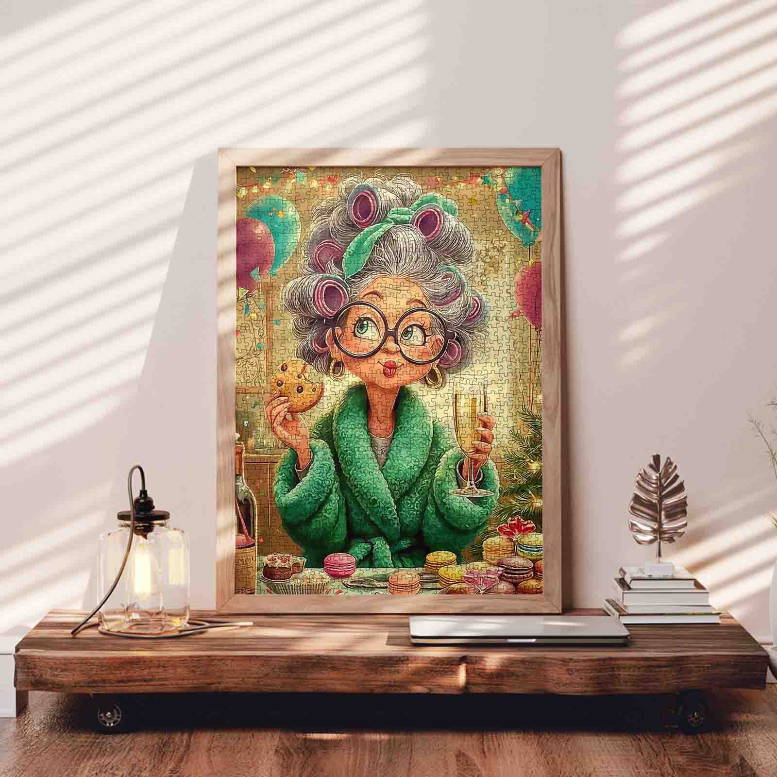 Happy Grandma Driking ChampagneJigsaw Puzzle